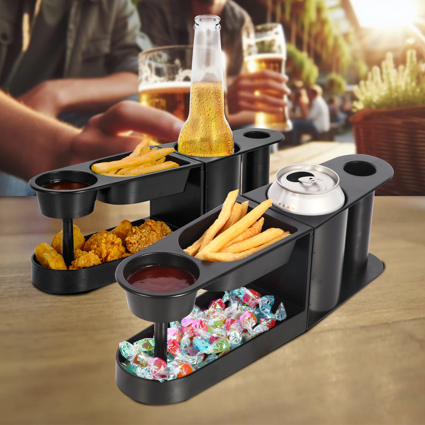 Longpartne beer holder with snacks tray camping gift