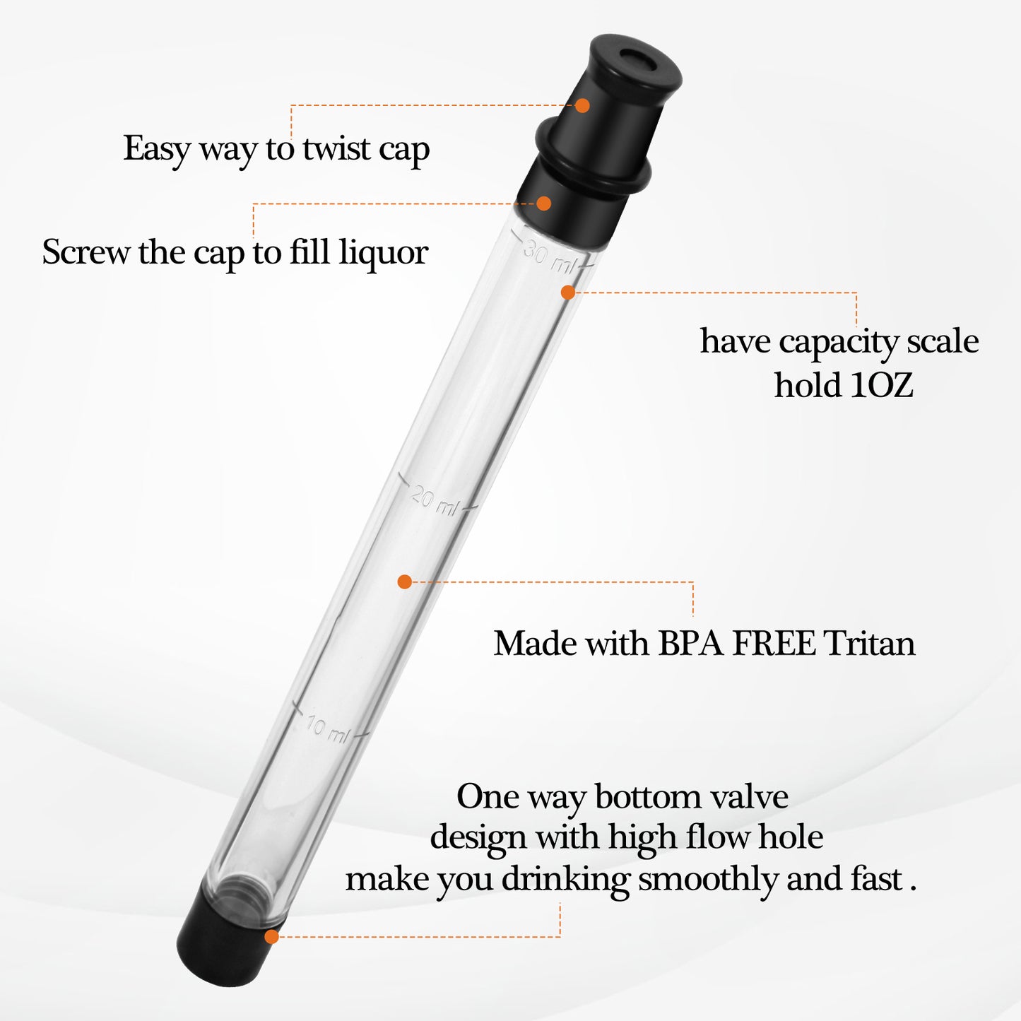 LongPartner  Portable take shots tube straw Shot Holder for Drinks Chasers 1OZ Black