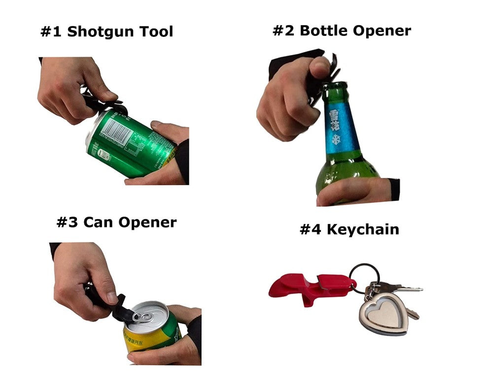 Plastic Shotgun Tool, Bottle Opener Keychain and Beer Can Opener, Black or Red